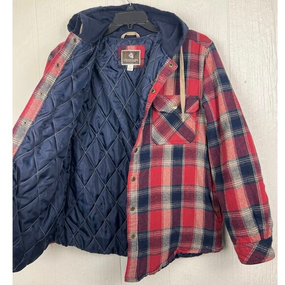 Legendary Outfitters mens large quilted hooded shirt\jacket  Plaid,hand pockets - Picture 2 of 7